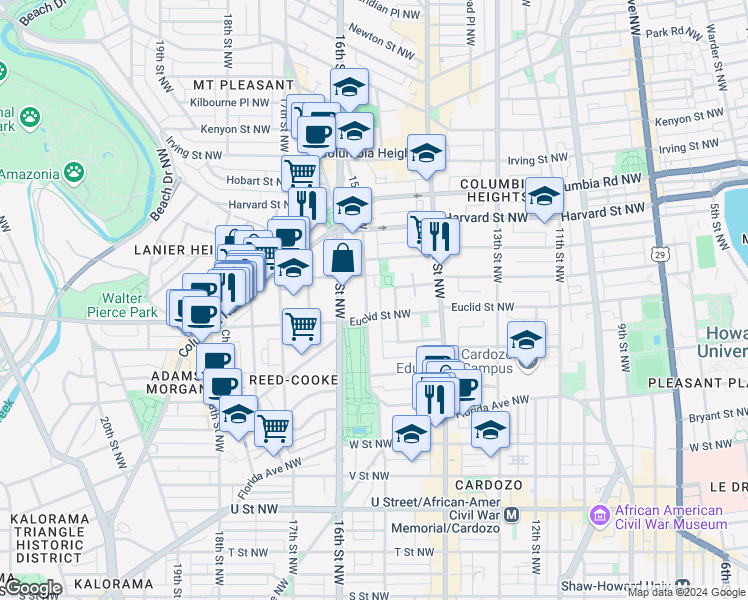 map of restaurants, bars, coffee shops, grocery stores, and more near 101 Independence Avenue Southeast in Washington
