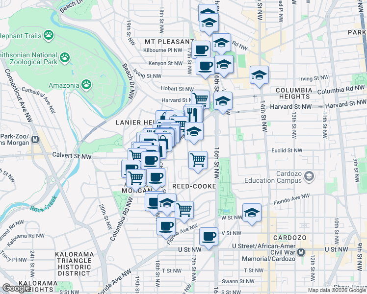 map of restaurants, bars, coffee shops, grocery stores, and more near 101 Independence Avenue Southeast in Washington