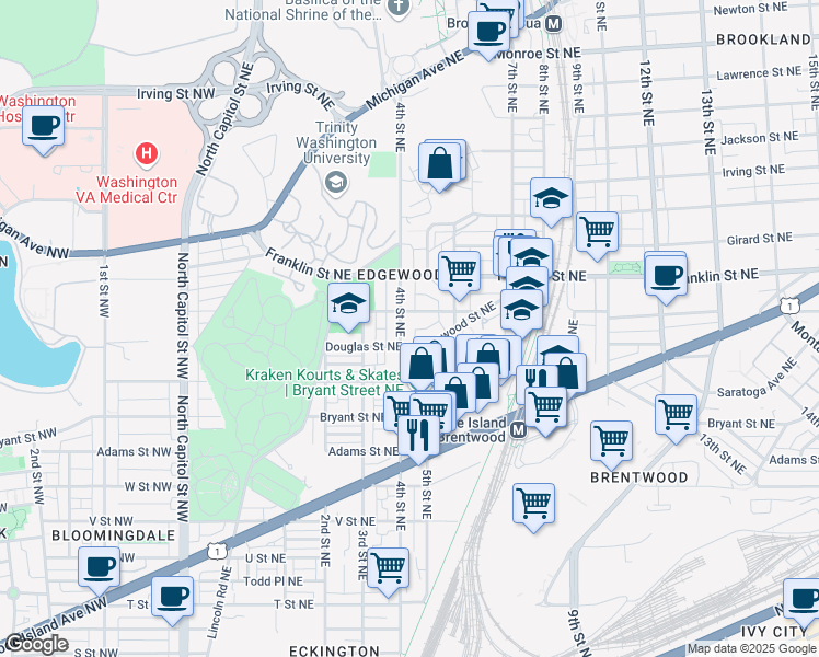 map of restaurants, bars, coffee shops, grocery stores, and more near 101 Independence Avenue Southeast in Washington