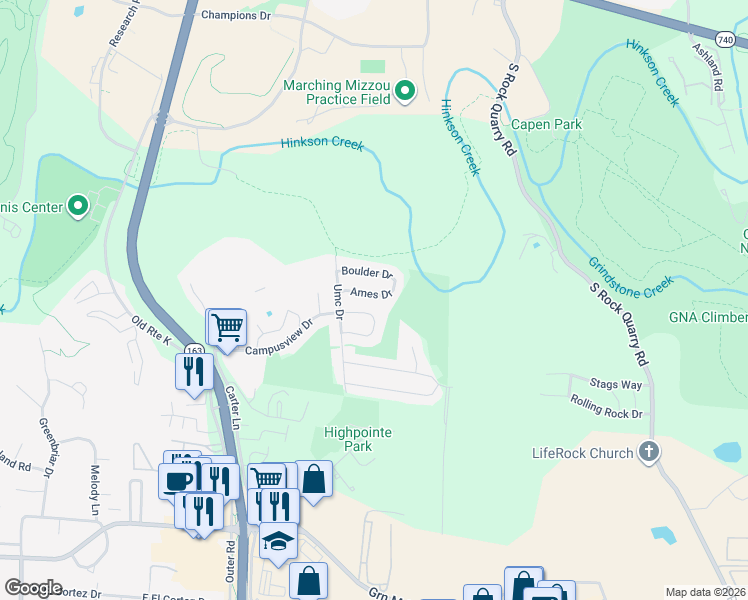 map of restaurants, bars, coffee shops, grocery stores, and more near 710 Campusview Drive in Columbia