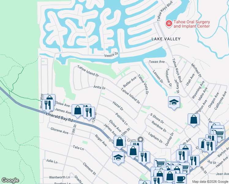 map of restaurants, bars, coffee shops, grocery stores, and more near 732 Anita Drive in South Lake Tahoe