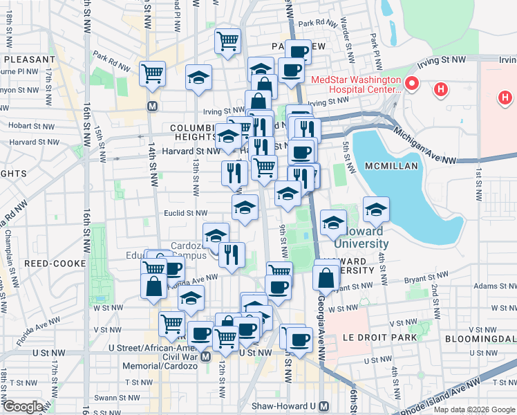 map of restaurants, bars, coffee shops, grocery stores, and more near 101 Independence Avenue Southeast in Washington