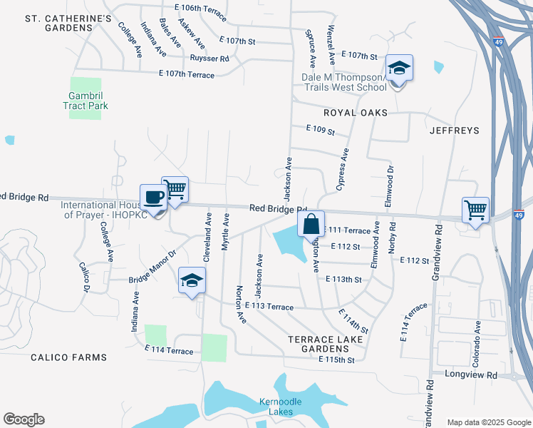 map of restaurants, bars, coffee shops, grocery stores, and more near 4106 East 112 Street in Kansas City