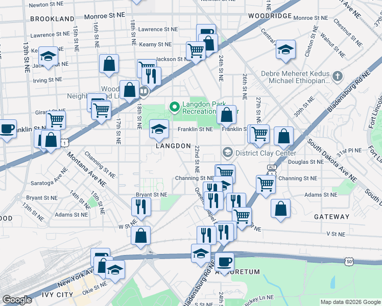 map of restaurants, bars, coffee shops, grocery stores, and more near 101 Independence Avenue Southeast in Washington