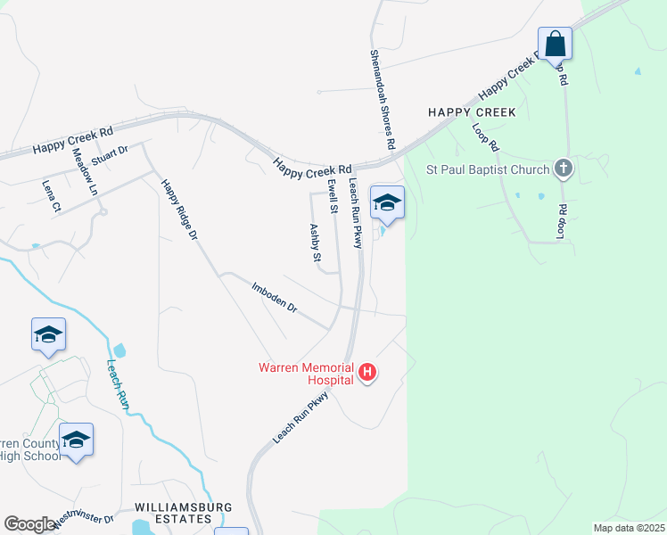 map of restaurants, bars, coffee shops, grocery stores, and more near 1125 Ewell Street in Front Royal