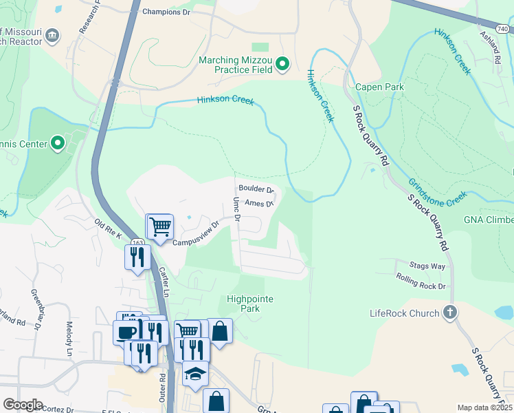 map of restaurants, bars, coffee shops, grocery stores, and more near 710 Campusview Drive in Columbia