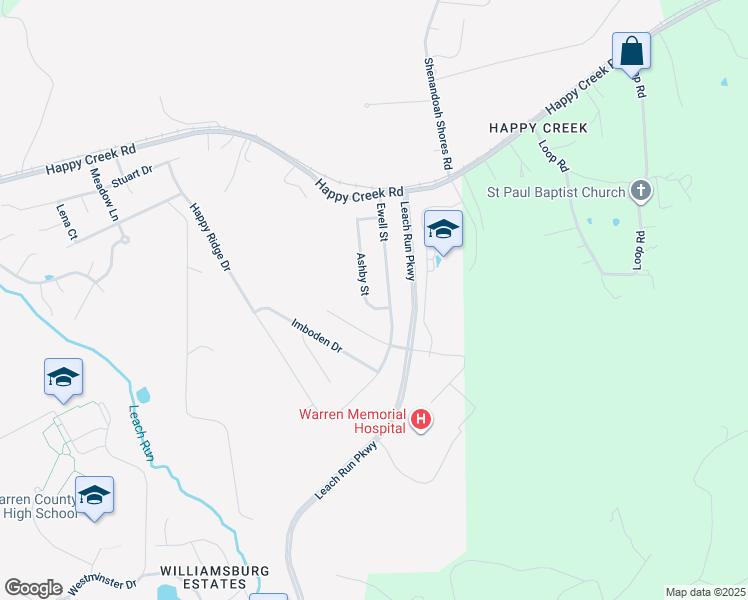 map of restaurants, bars, coffee shops, grocery stores, and more near 1130 Ashby Street in Front Royal