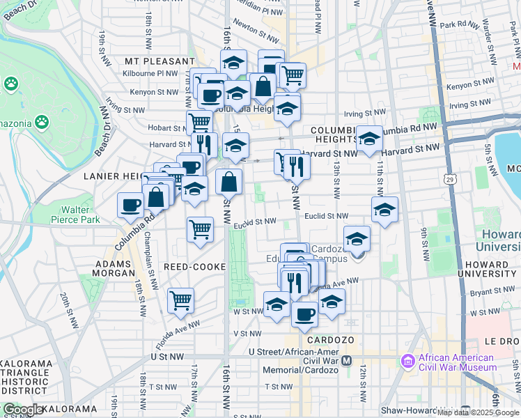 map of restaurants, bars, coffee shops, grocery stores, and more near 101 Independence Avenue Southeast in Washington