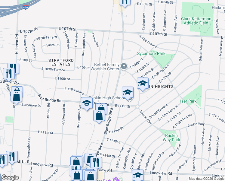 map of restaurants, bars, coffee shops, grocery stores, and more near in Kansas City