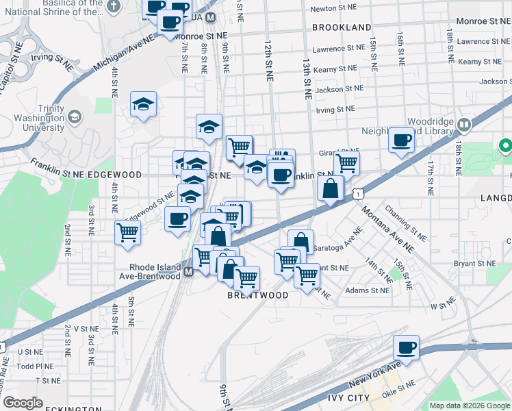 map of restaurants, bars, coffee shops, grocery stores, and more near 101 Independence Avenue Southeast in Washington