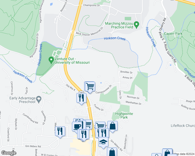 map of restaurants, bars, coffee shops, grocery stores, and more near 301 Bennett Springs Court in Columbia