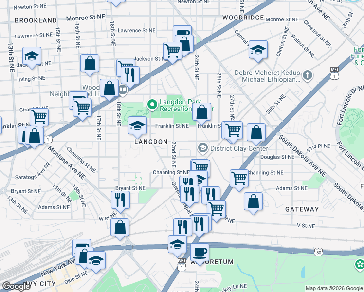 map of restaurants, bars, coffee shops, grocery stores, and more near 101 Independence Avenue Southeast in Washington