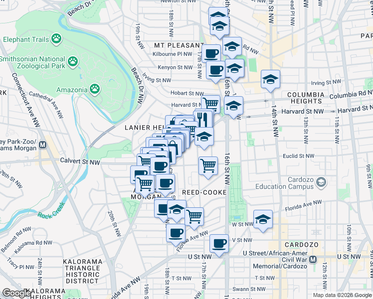 map of restaurants, bars, coffee shops, grocery stores, and more near 101 Independence Avenue Southeast in Washington