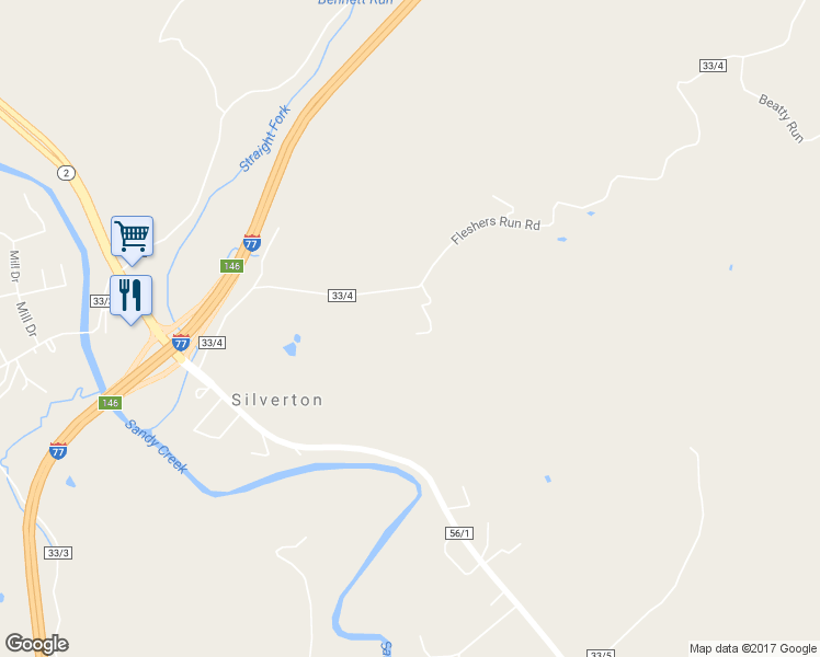 map of restaurants, bars, coffee shops, grocery stores, and more near 572 Fleshers Run Road in Ravenswood