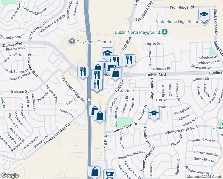 map of restaurants, bars, coffee shops, grocery stores, and more near in Colorado Springs