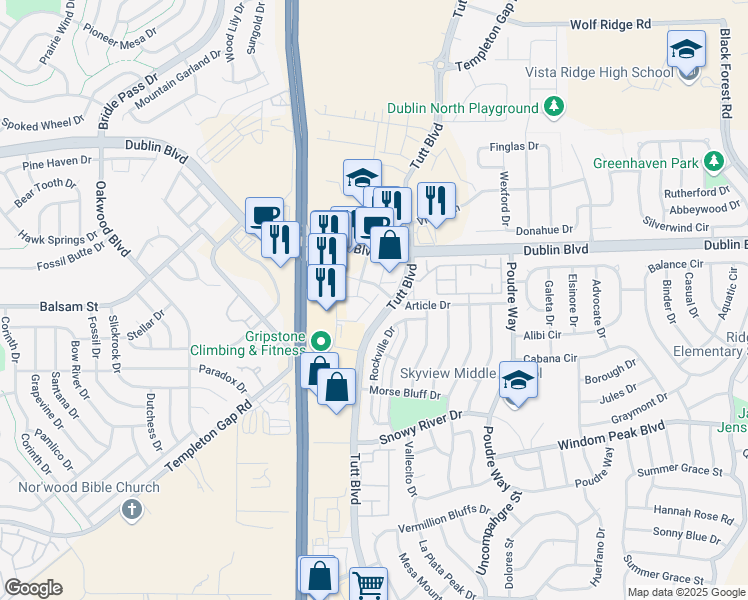 map of restaurants, bars, coffee shops, grocery stores, and more near in Colorado Springs