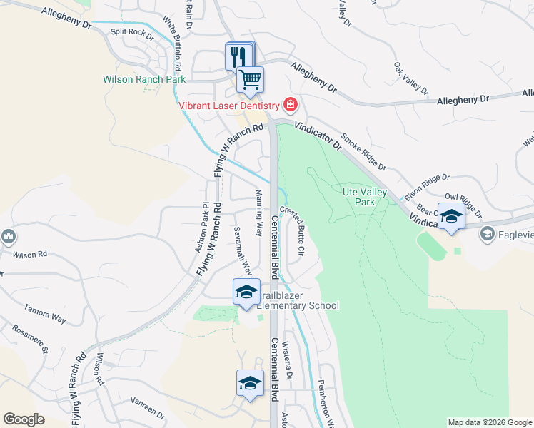 map of restaurants, bars, coffee shops, grocery stores, and more near 6360 Moccasin Pass Court in Colorado Springs