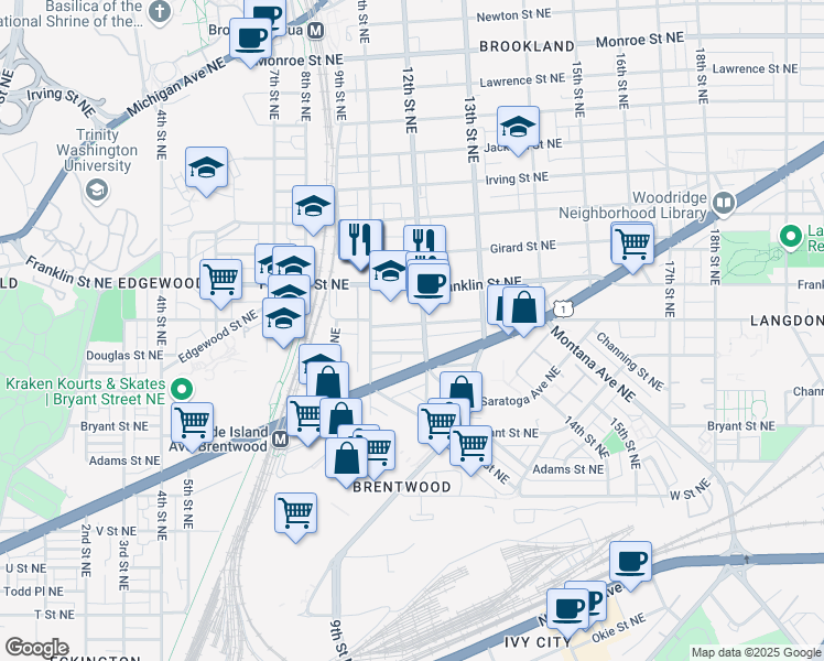 map of restaurants, bars, coffee shops, grocery stores, and more near 101 Independence Avenue Southeast in Washington