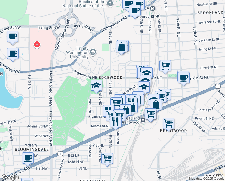 map of restaurants, bars, coffee shops, grocery stores, and more near 101 Independence Avenue Southeast in Washington