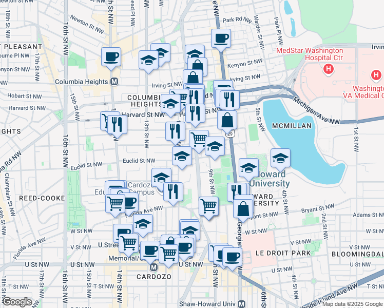 map of restaurants, bars, coffee shops, grocery stores, and more near 101 Independence Avenue Southeast in Washington
