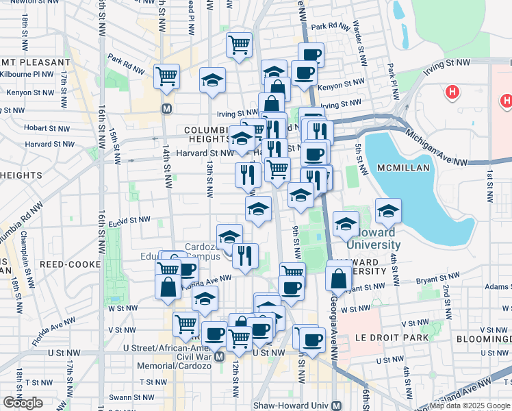 map of restaurants, bars, coffee shops, grocery stores, and more near 101 Independence Avenue Southeast in Washington