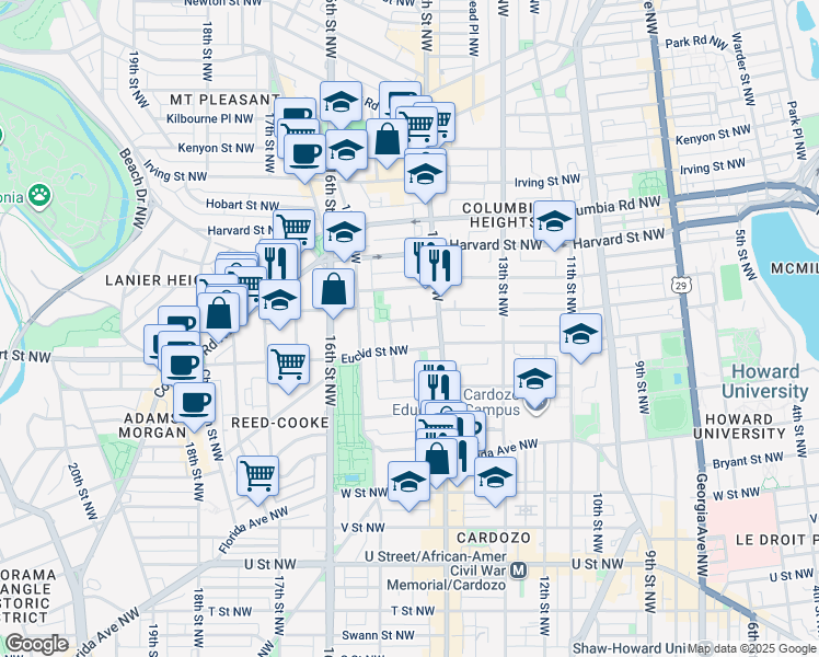 map of restaurants, bars, coffee shops, grocery stores, and more near 101 Independence Avenue Southeast in Washington