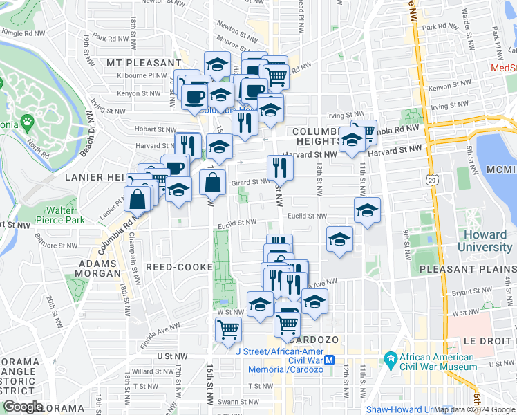map of restaurants, bars, coffee shops, grocery stores, and more near 101 Independence Avenue Southeast in Washington