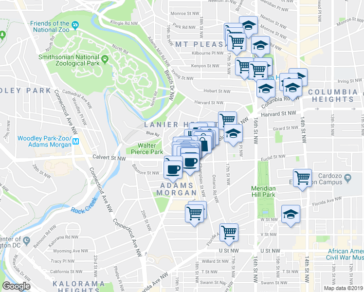 map of restaurants, bars, coffee shops, grocery stores, and more near 101 Independence Avenue Southeast in Washington