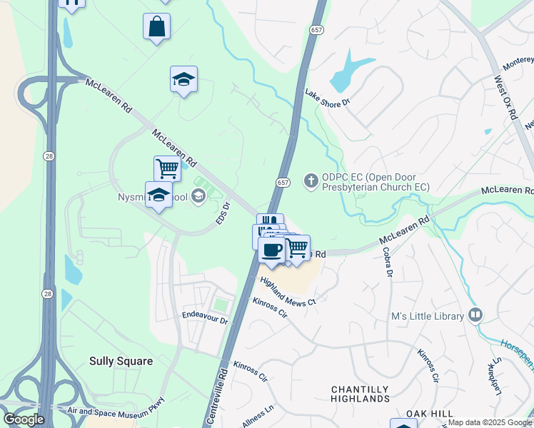 map of restaurants, bars, coffee shops, grocery stores, and more near 2990 Centreville Rd in Herndon