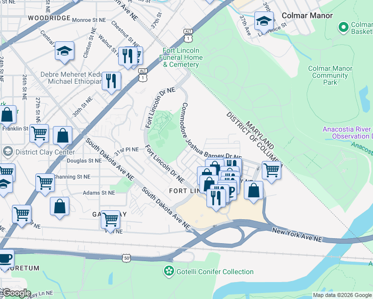 map of restaurants, bars, coffee shops, grocery stores, and more near 101 Independence Avenue Southeast in Washington
