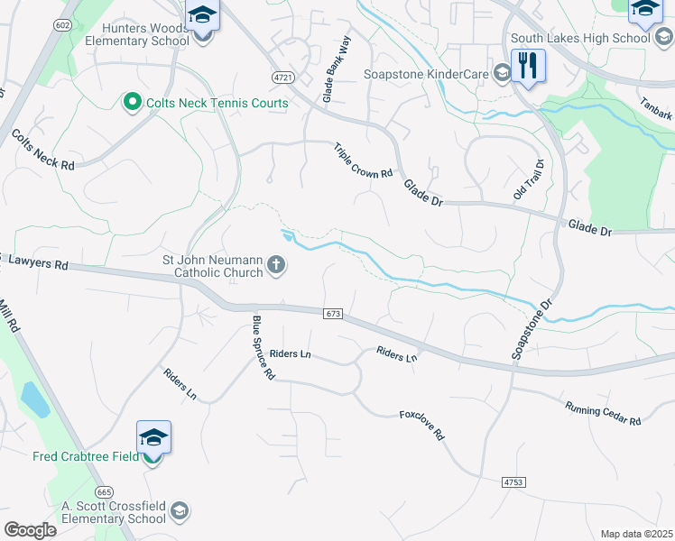 map of restaurants, bars, coffee shops, grocery stores, and more near 2503 Pegasus Lane in Reston