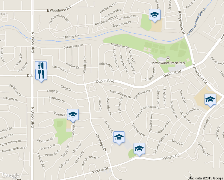 map of restaurants, bars, coffee shops, grocery stores, and more near 3442 Mountainside Drive in Colorado Springs