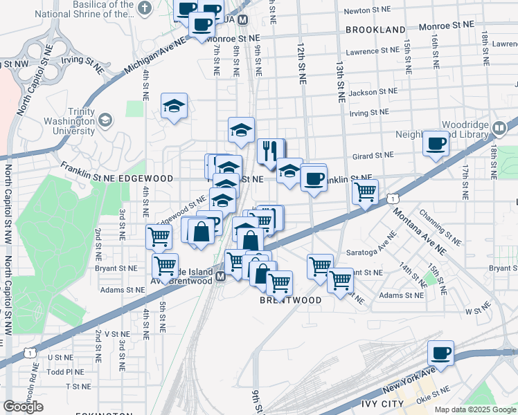 map of restaurants, bars, coffee shops, grocery stores, and more near 101 Independence Avenue Southeast in Washington