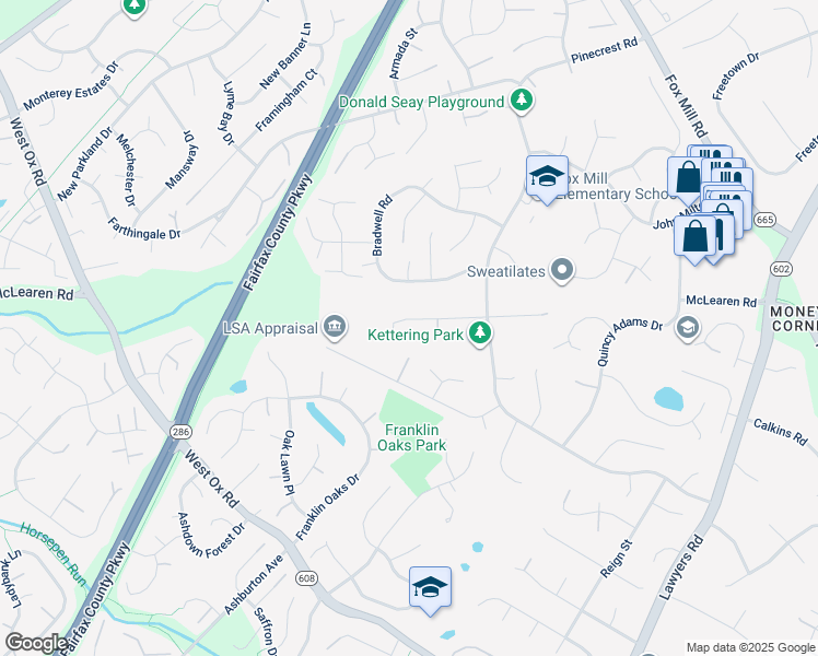 map of restaurants, bars, coffee shops, grocery stores, and more near 12823 Kettering Drive in Herndon