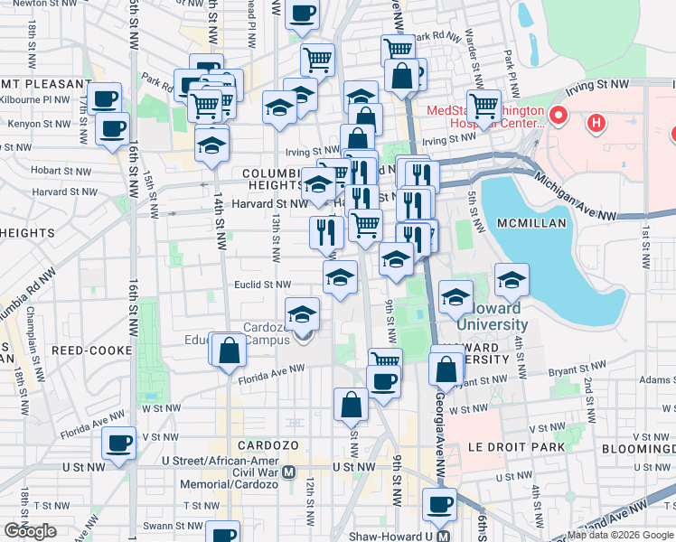 map of restaurants, bars, coffee shops, grocery stores, and more near 101 Independence Avenue Southeast in Washington