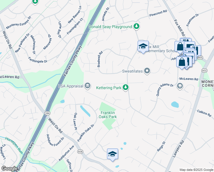 map of restaurants, bars, coffee shops, grocery stores, and more near 12823 Kettering Drive in Herndon