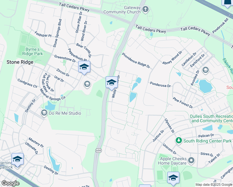 map of restaurants, bars, coffee shops, grocery stores, and more near 25062 White Sands Drive in Chantilly