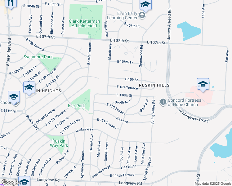 map of restaurants, bars, coffee shops, grocery stores, and more near 8410 East 110th Street in Kansas City