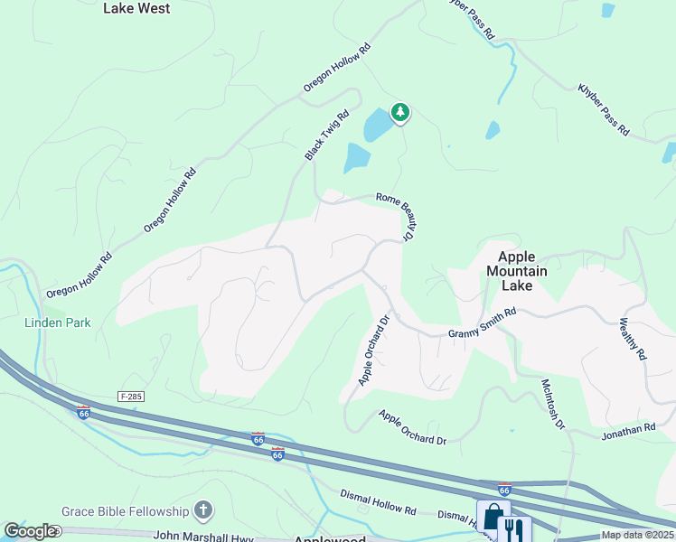 map of restaurants, bars, coffee shops, grocery stores, and more near 105 Rome Beauty Drive in Apple Mountain Lake