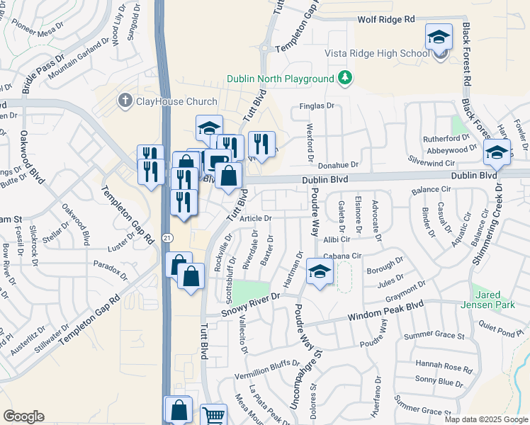 map of restaurants, bars, coffee shops, grocery stores, and more near 6116 New Colt Grove in Colorado Springs