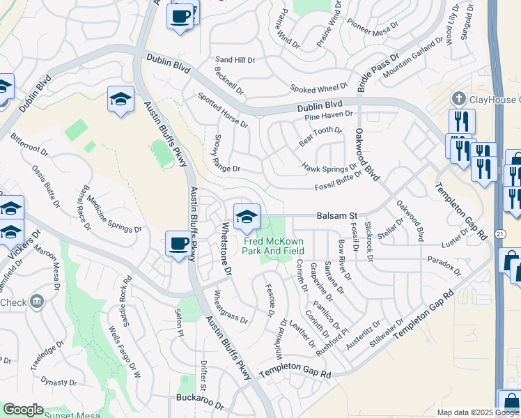 map of restaurants, bars, coffee shops, grocery stores, and more near 4960 Dry Stone Drive in Colorado Springs