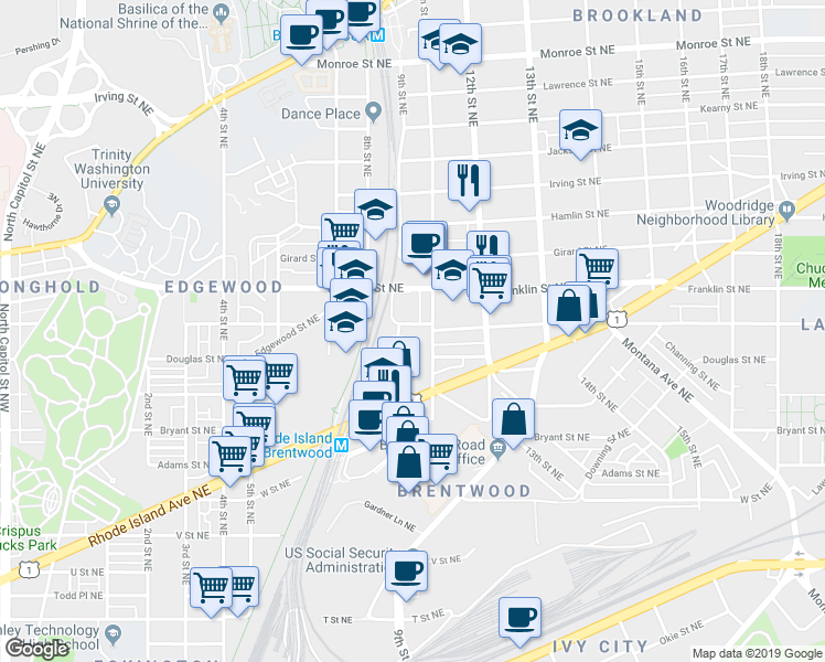 map of restaurants, bars, coffee shops, grocery stores, and more near 101 Independence Avenue Southeast in Washington