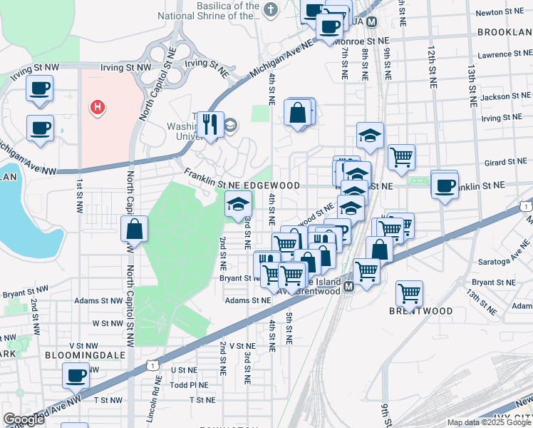 map of restaurants, bars, coffee shops, grocery stores, and more near 101 Independence Avenue Southeast in Washington
