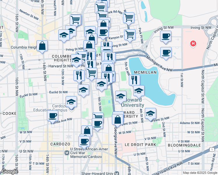 map of restaurants, bars, coffee shops, grocery stores, and more near 101 Independence Avenue Southeast in Washington
