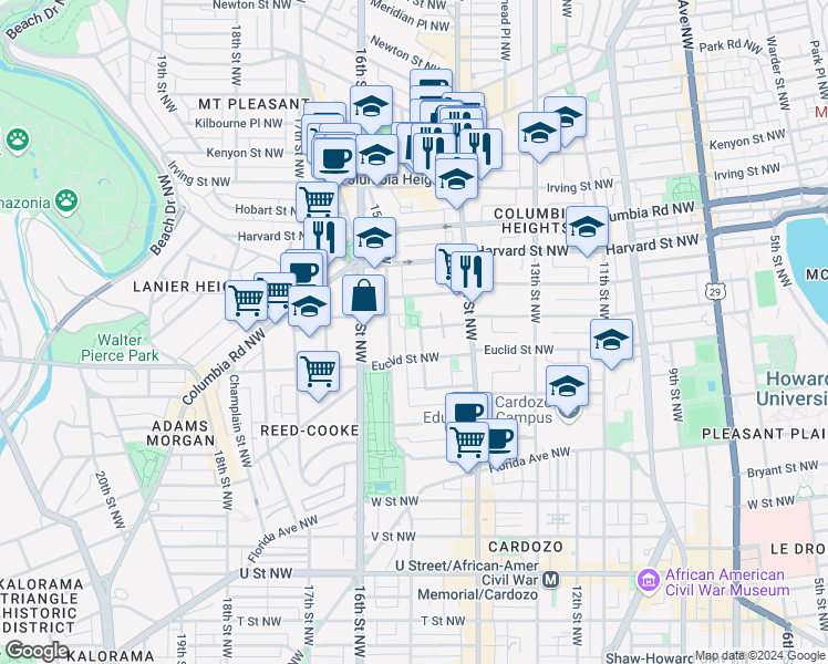 map of restaurants, bars, coffee shops, grocery stores, and more near 101 Independence Avenue Southeast in Washington