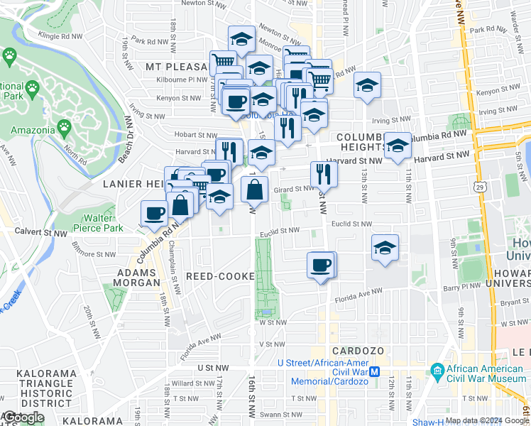 map of restaurants, bars, coffee shops, grocery stores, and more near 101 Independence Avenue Southeast in Washington