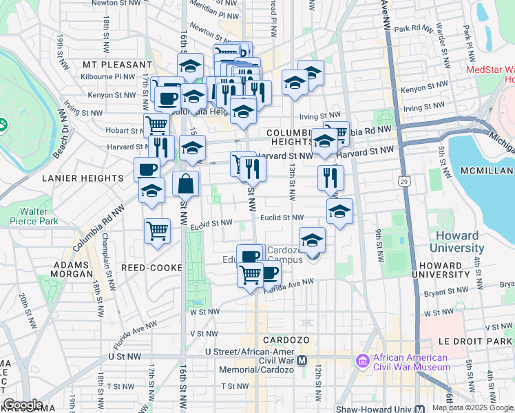 map of restaurants, bars, coffee shops, grocery stores, and more near 101 Independence Avenue Southeast in Washington