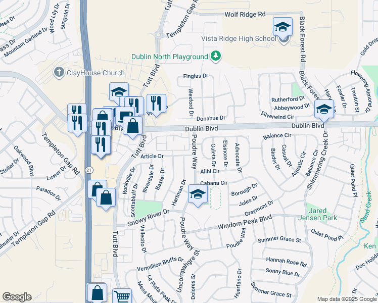 map of restaurants, bars, coffee shops, grocery stores, and more near 6271 Calico Patch Heights in Colorado Springs
