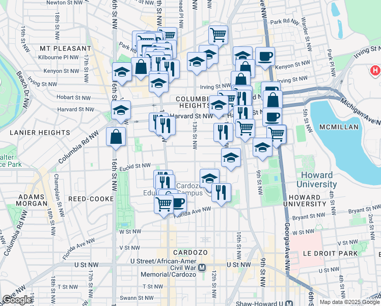 map of restaurants, bars, coffee shops, grocery stores, and more near 101 Independence Avenue Southeast in Washington