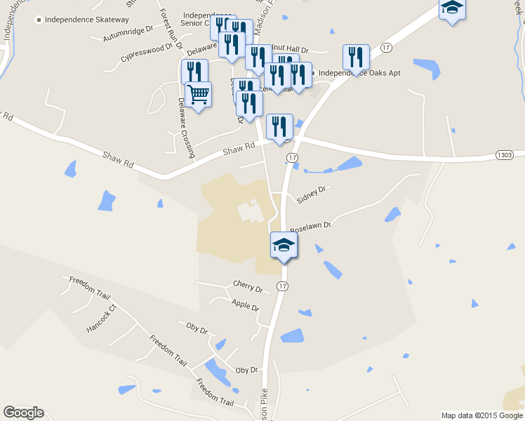 map of restaurants, bars, coffee shops, grocery stores, and more near 11132 Madison Pike in Independence